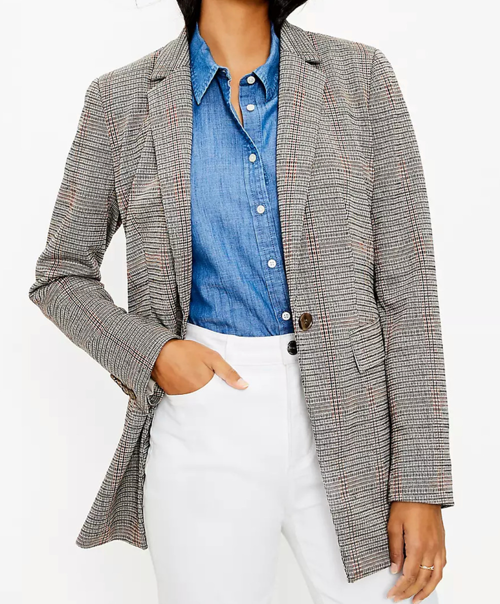 NEW ANN TAYLOR LOFT PLAID HOUNDSTOOTH BOYFRIEND BLAZER JACKET SIZE 2